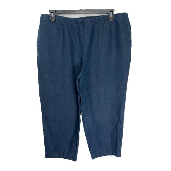 J. Jill Love Linen Crop Pants Women's Large Blue Pull On High Rise Lightweight - Picture 1 of 10